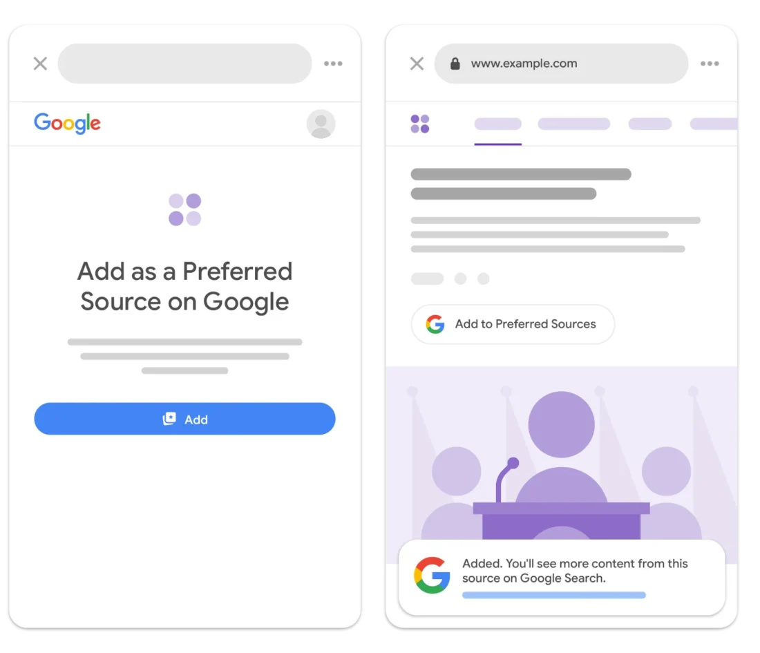 Preferred source knop Google